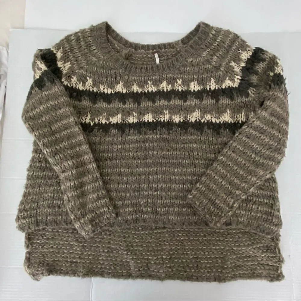 Free People Chunky Sweater Tan Brown Earthy Hi-lo Hem Women’s Size S Southwest - Picture 12 of 13